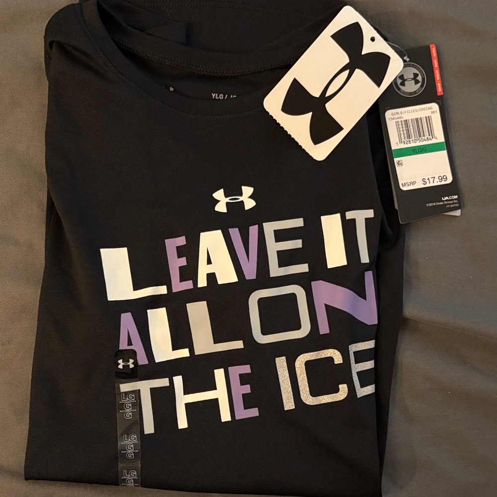 Under Armour Black Tee with White and Purple Text